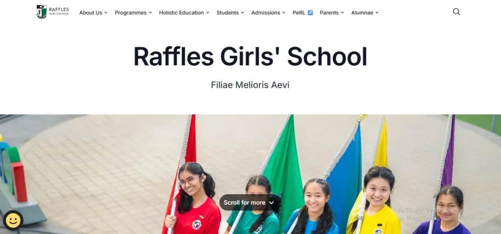 Screenshot of the official website homepage of Raffles Girls' School in Singapore.